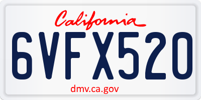 CA license plate 6VFX520