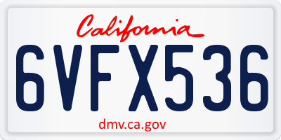CA license plate 6VFX536