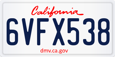 CA license plate 6VFX538