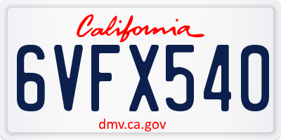 CA license plate 6VFX540