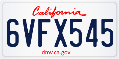 CA license plate 6VFX545