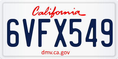 CA license plate 6VFX549