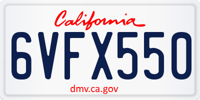 CA license plate 6VFX550