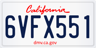 CA license plate 6VFX551
