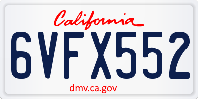 CA license plate 6VFX552