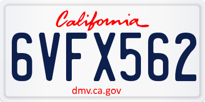 CA license plate 6VFX562