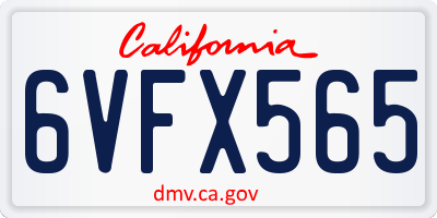 CA license plate 6VFX565