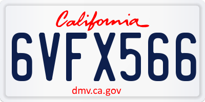 CA license plate 6VFX566