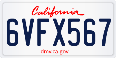 CA license plate 6VFX567