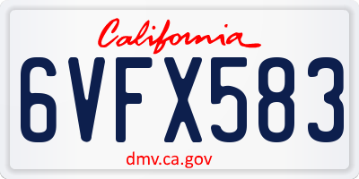 CA license plate 6VFX583