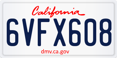 CA license plate 6VFX608