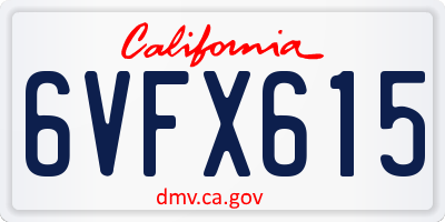 CA license plate 6VFX615