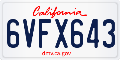 CA license plate 6VFX643