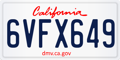 CA license plate 6VFX649