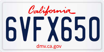 CA license plate 6VFX650