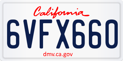 CA license plate 6VFX660