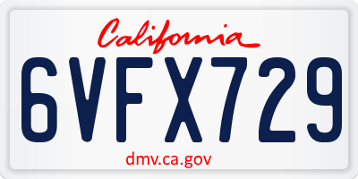 CA license plate 6VFX729