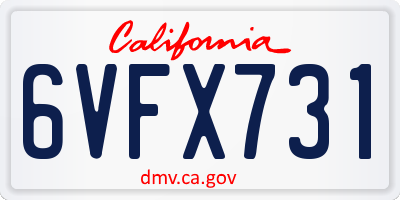 CA license plate 6VFX731