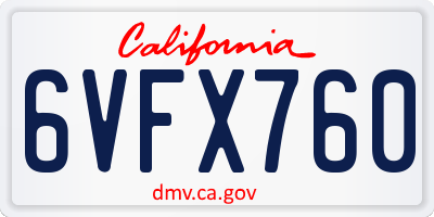 CA license plate 6VFX760