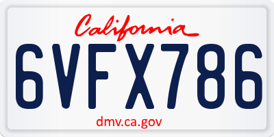 CA license plate 6VFX786