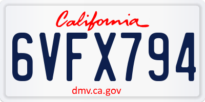 CA license plate 6VFX794
