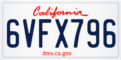 CA license plate 6VFX796
