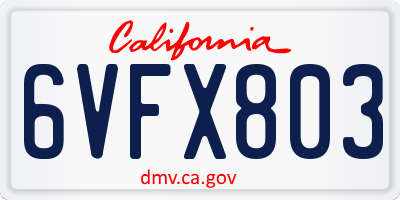 CA license plate 6VFX803