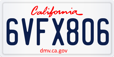 CA license plate 6VFX806