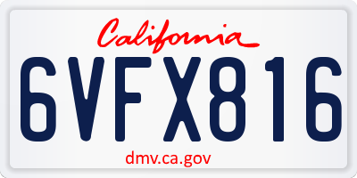 CA license plate 6VFX816