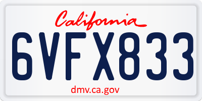 CA license plate 6VFX833