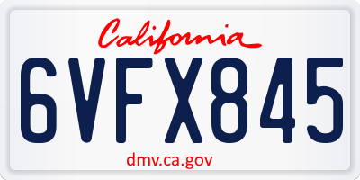 CA license plate 6VFX845
