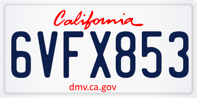 CA license plate 6VFX853