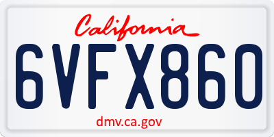 CA license plate 6VFX860