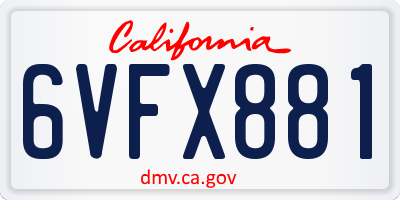 CA license plate 6VFX881
