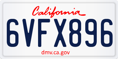 CA license plate 6VFX896