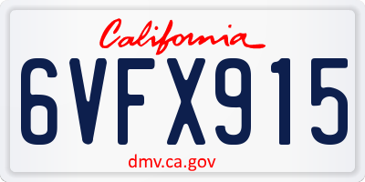 CA license plate 6VFX915