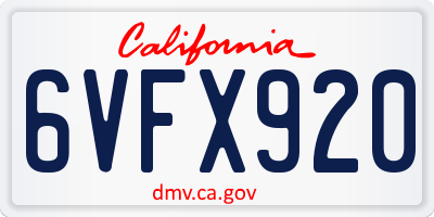 CA license plate 6VFX920
