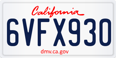 CA license plate 6VFX930