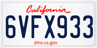 CA license plate 6VFX933