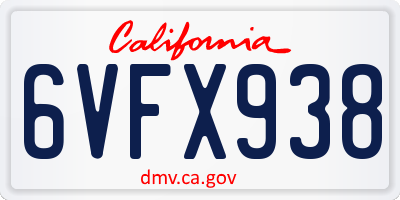 CA license plate 6VFX938