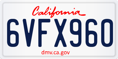 CA license plate 6VFX960