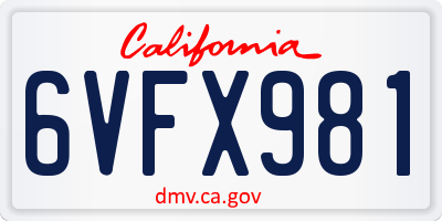 CA license plate 6VFX981