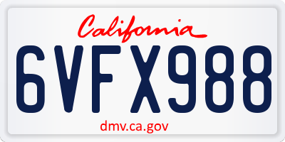 CA license plate 6VFX988