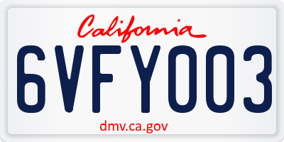 CA license plate 6VFY003