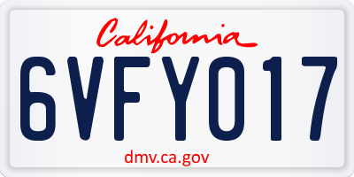 CA license plate 6VFY017