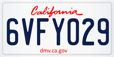 CA license plate 6VFY029