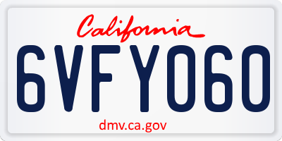 CA license plate 6VFY060