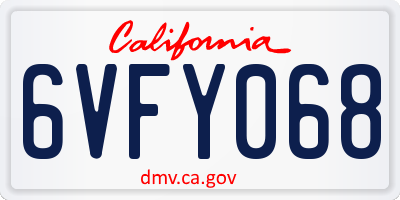 CA license plate 6VFY068