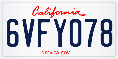 CA license plate 6VFY078
