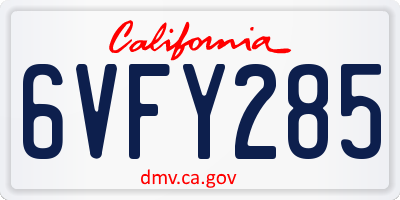 CA license plate 6VFY285